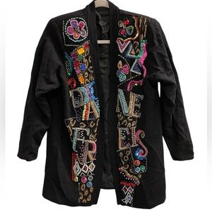 Rare DIANE FREIS Vintage Chunky Beaded Cardigan Black Size Large Estimated